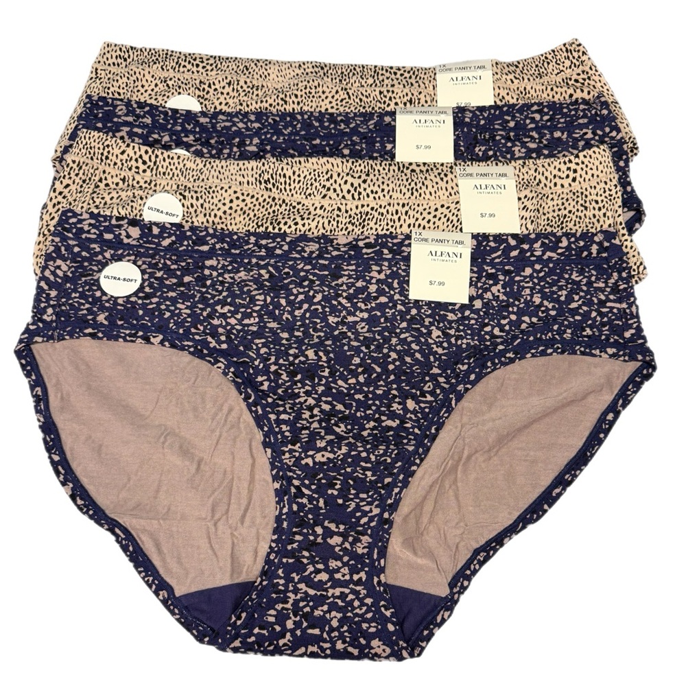 Alfani Women’s Panties 4-Pack – Abstract Animal & Cheetah Print, Size 1X